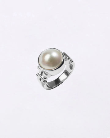 Exotic Pearl (Moti) Ring in 925 Silver - Round Shakti