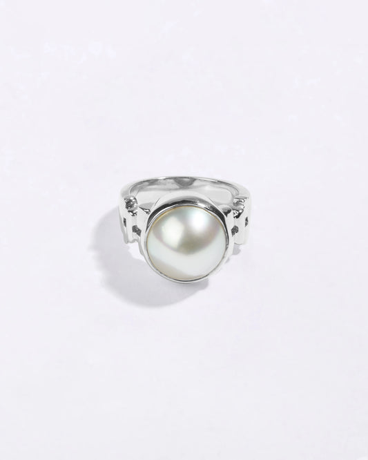 Exotic Pearl (Moti) Ring in 925 Silver - Round Shakti