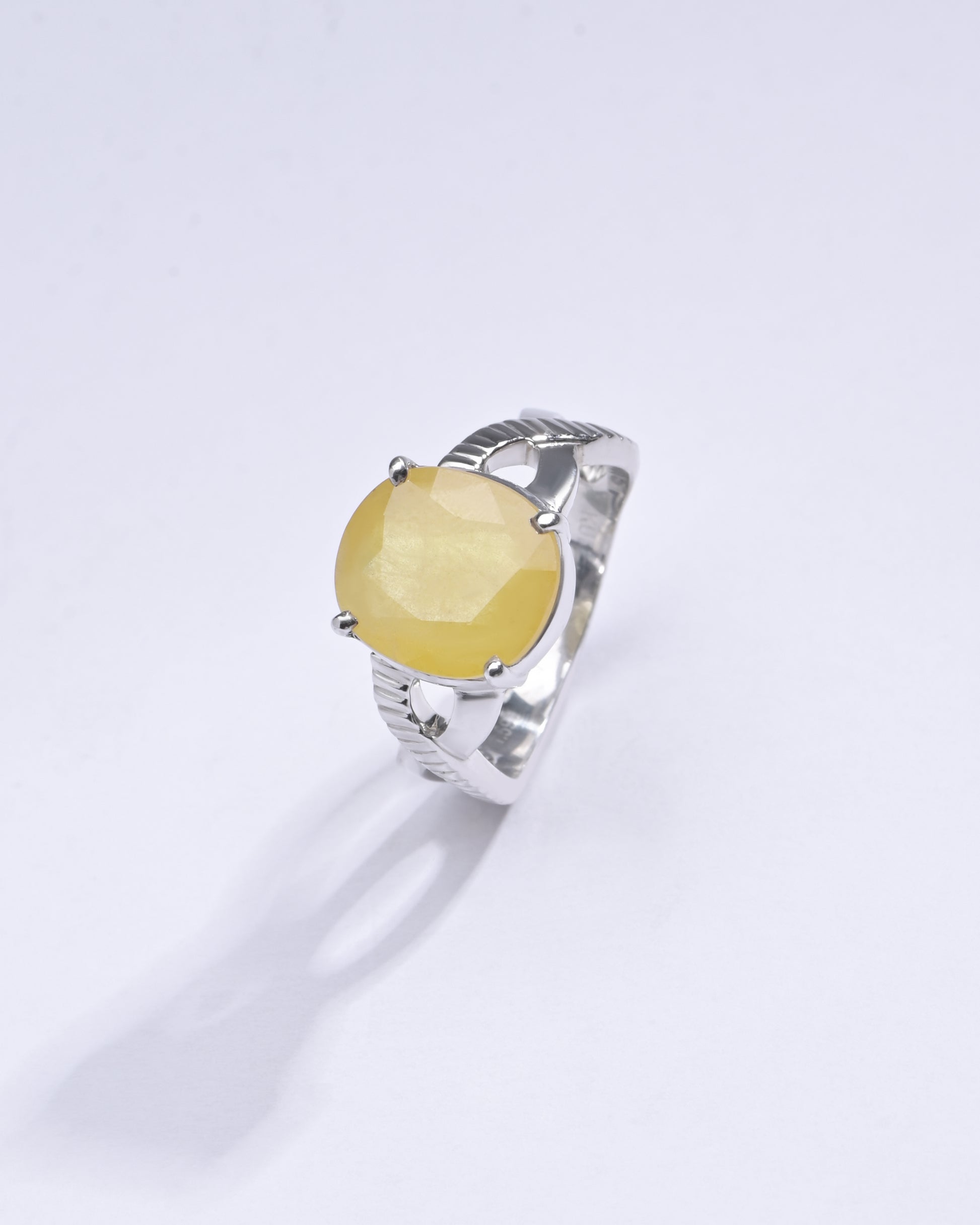 Natural Yellow Sapphire (Pukhraj) Ring in 925 Silver – #1104N4 - Myra
