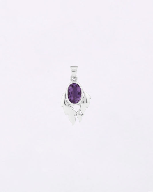 Luna Leaf Amethyst Pendant in 925 Silver