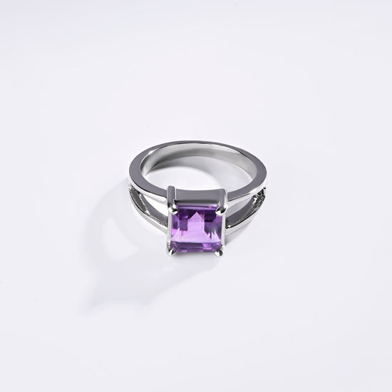 Silver amethyst stone ring for women