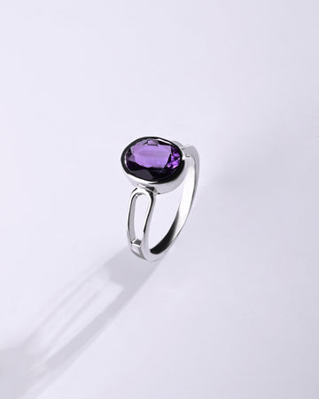 Sleek Amethyst (Jamunia) Ring in 925 Sterling Silver - Shakti