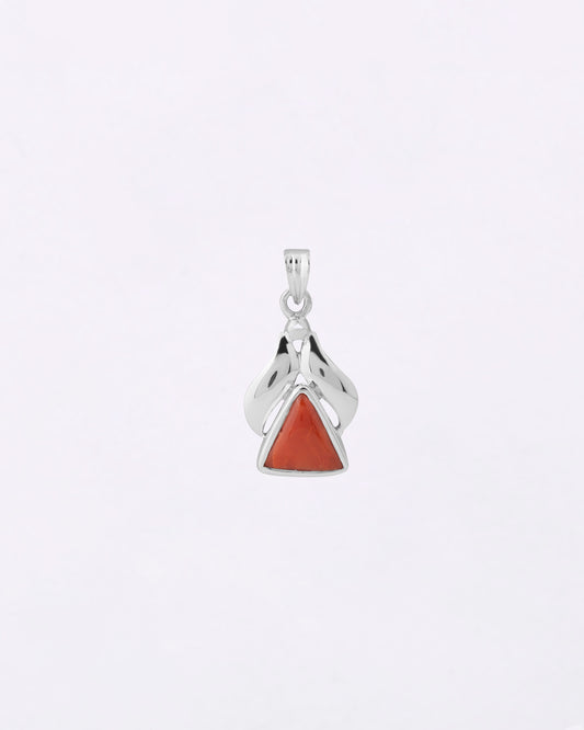 Wave Curve Triangular Coral Pendant in 925 Silver