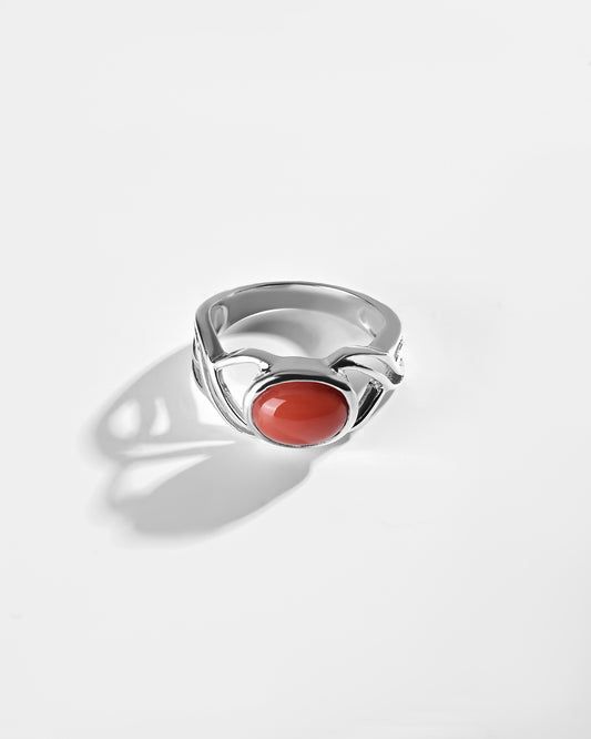 Designer Coral (Moonga) Ring in 925 Sterling Silver - Shakti