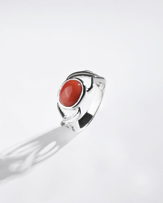 Designer Coral (Moonga) Ring in 925 Sterling Silver - Shakti