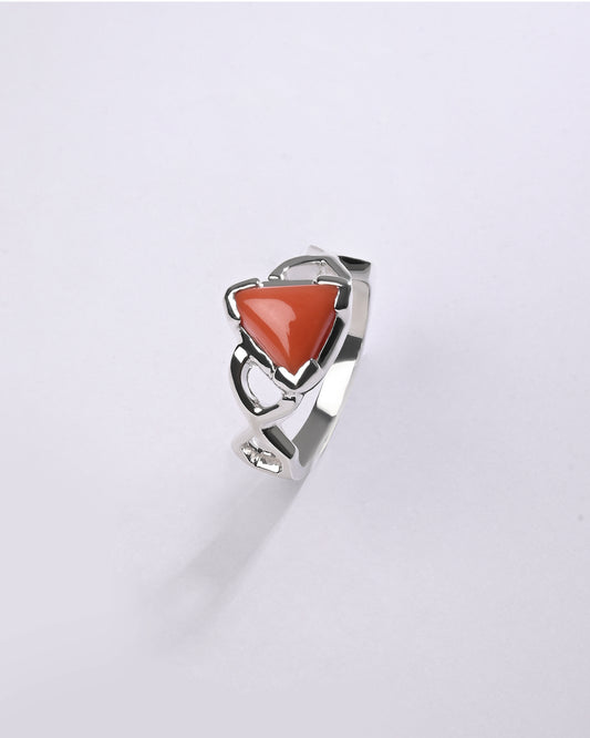 Powerful Coral (Moonga) Ring in 925 Sterling Silver - Delta Tr
