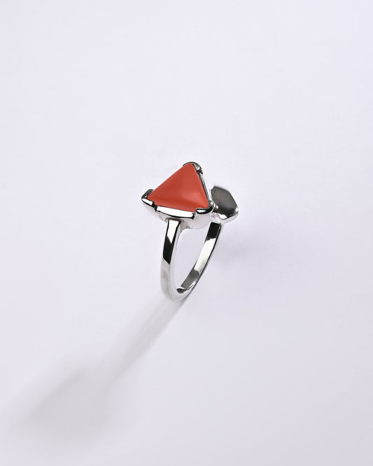 Modern Coral (Moonga) Ring in 925 Sterling Silver - Delta