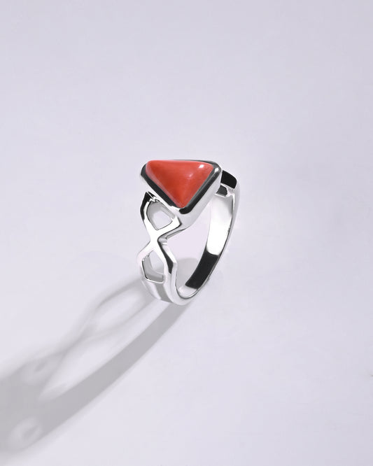 Powerful Coral (Moonga) Ring in 925 Sterling Silver - Shakti Tr