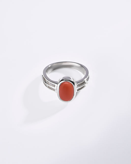 Luxe Coral (Moonga) Ring in 925 Sterling Silver - Shakti