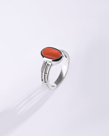 Luxe Coral (Moonga) Ring in 925 Sterling Silver - Shakti
