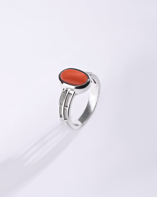 Luxe Coral (Moonga) Ring in 925 Sterling Silver - Shakti