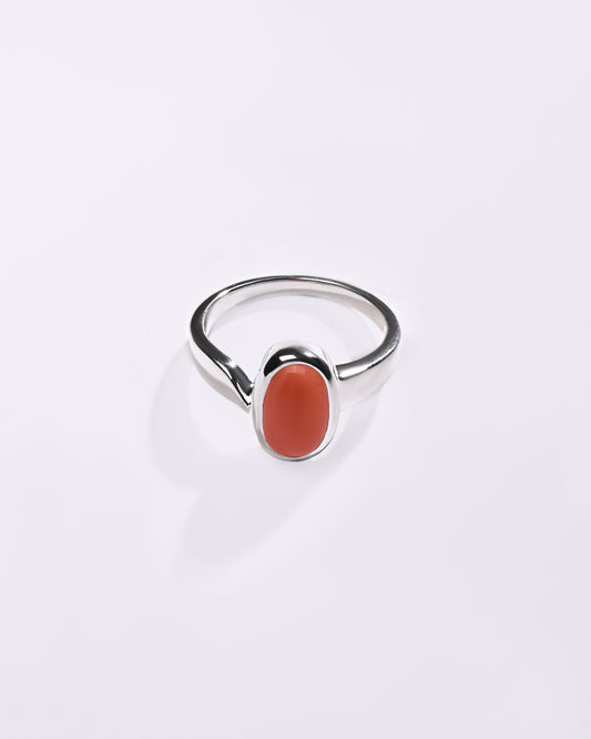 Vibrant Coral (Moonga) Ring in 925 Sterling Silver - Shakti