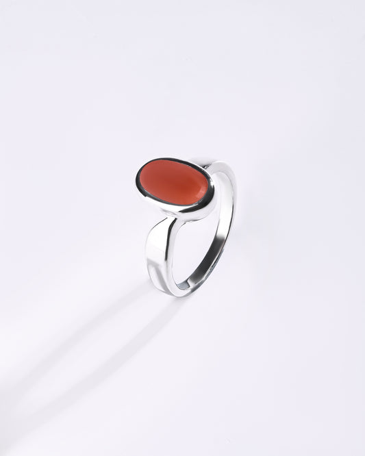Vibrant Coral (Moonga) Ring in 925 Sterling Silver - Shakti