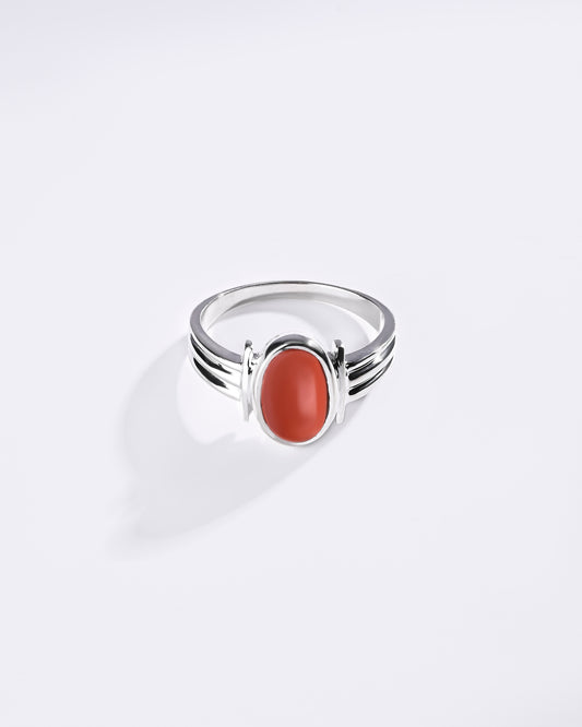 Deluxe Coral (Moonga) Ring in 925 Sterling Silver - Shakti