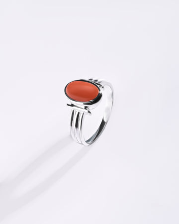 Deluxe Coral (Moonga) Ring in 925 Sterling Silver - Shakti