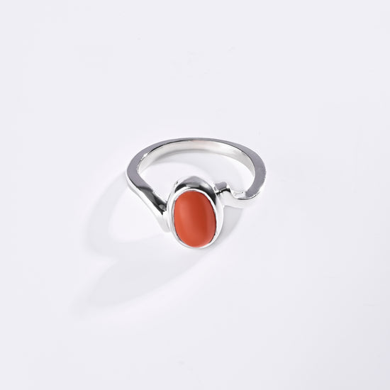Mesh Rashi Gemstone Ring of Coral in Silver from Myra Gems 