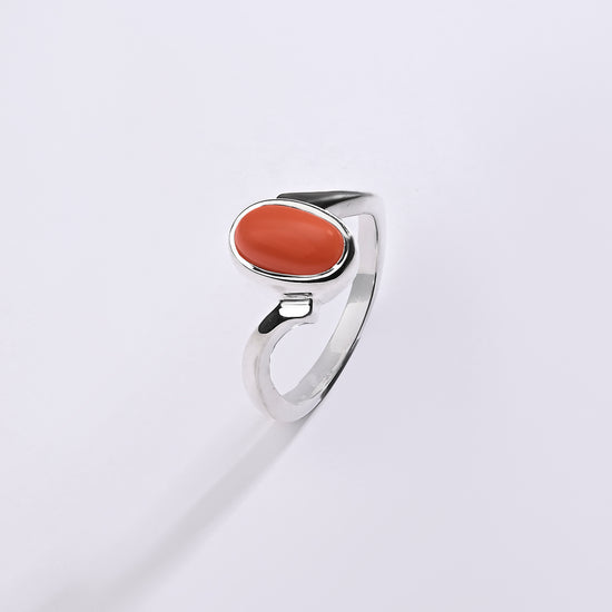 Mesh Rashi Gemstone Ring of Coral in Silver from Myra Gems 