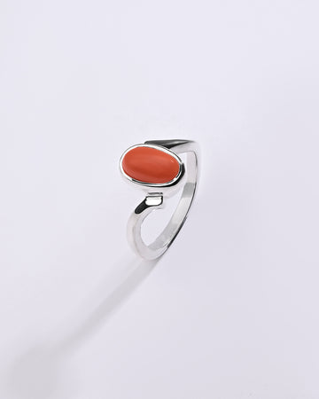Mesh Rashi Gemstone Ring of Coral in Silver from Myra Gems 