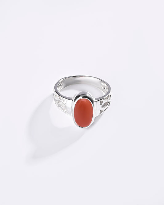 Victorian Coral (Moonga) Ring in 925 Sterling Silver - Shakti