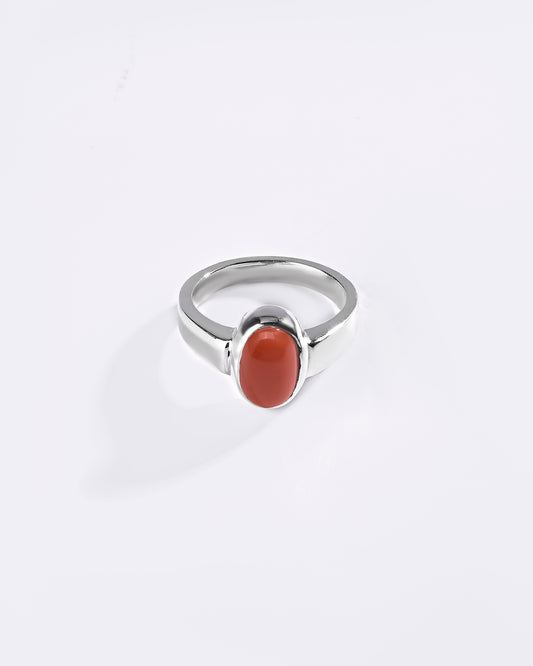 Natural Coral (Moonga) Ring in 925 Sterling Silver - Shakti