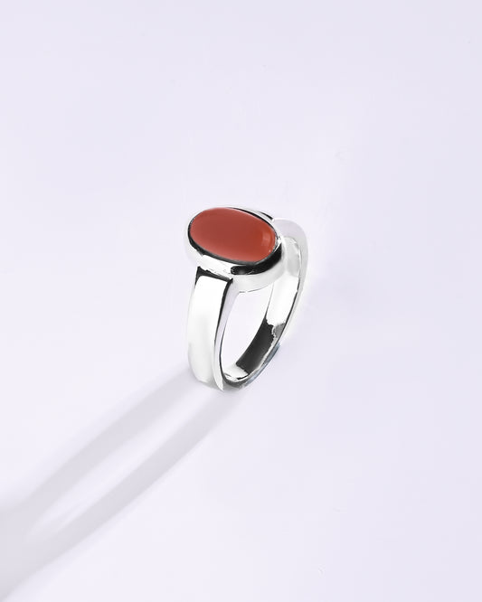 Natural Coral (Moonga) Ring in 925 Sterling Silver - Shakti