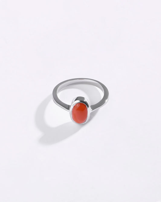 Minimalist Coral (Moonga) Ring in 925 Sterling Silver - Shakti