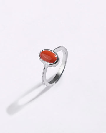 Minimalist Coral (Moonga) Ring in 925 Sterling Silver - Shakti
