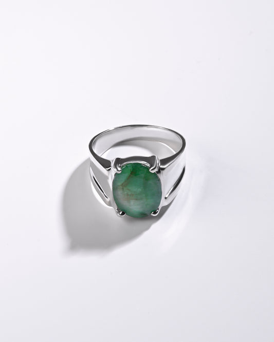 Statement Emerald (Panna) Ring in 925 Sterling Silver - Urja