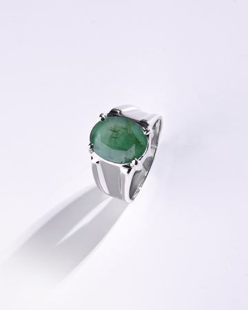 Statement Emerald (Panna) Ring in 925 Sterling Silver - Urja