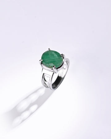 Cherished Emerald (Panna) Ring in 925 Sterling Silver - Urja
