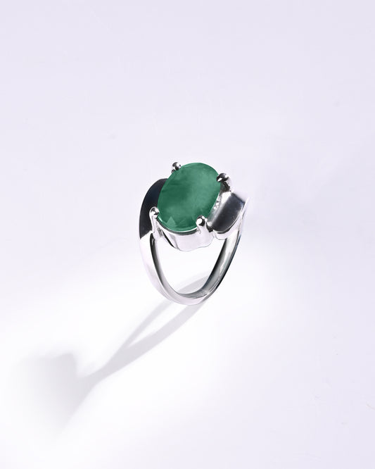 Radiant Emerald (Panna) Ring in 925 Sterling Silver - Urja