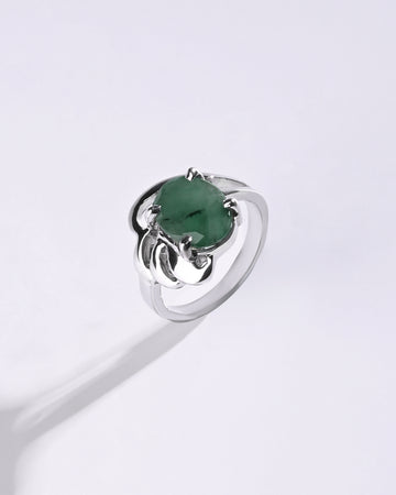 Floral Emerald (Panna) Ring in 925 Sterling Silver - Urja
