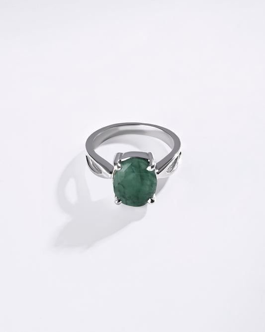 Grace Emerald (Panna) Ring in 925 Sterling Silver - Urja
