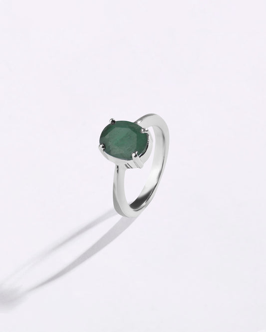 Minimalist Emerald (Panna) Ring in 925 Sterling Silver - Urja