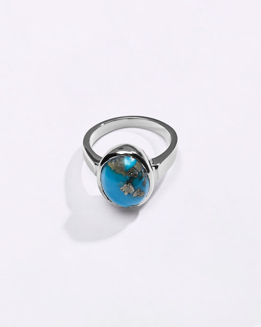 Natural Turquoise (Firoza) Ring in 925 Sterling Silver - Shakti