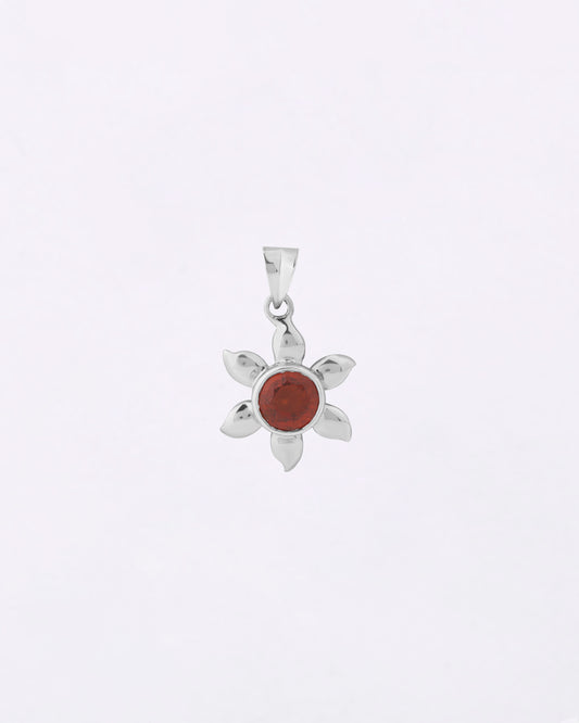 Sun Petal Shaped Garnet Pendant in 925 Silver