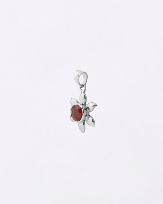 Sun Petal Shaped Garnet Pendant in 925 Silver