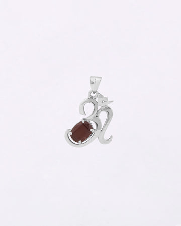 Eternal Om Garnet Pendant in 925 Silver
