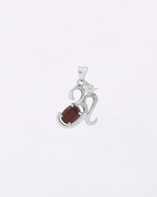 Eternal Om Garnet Pendant in 925 Silver