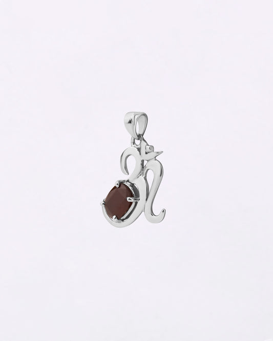 Eternal Om Garnet Pendant in 925 Silver