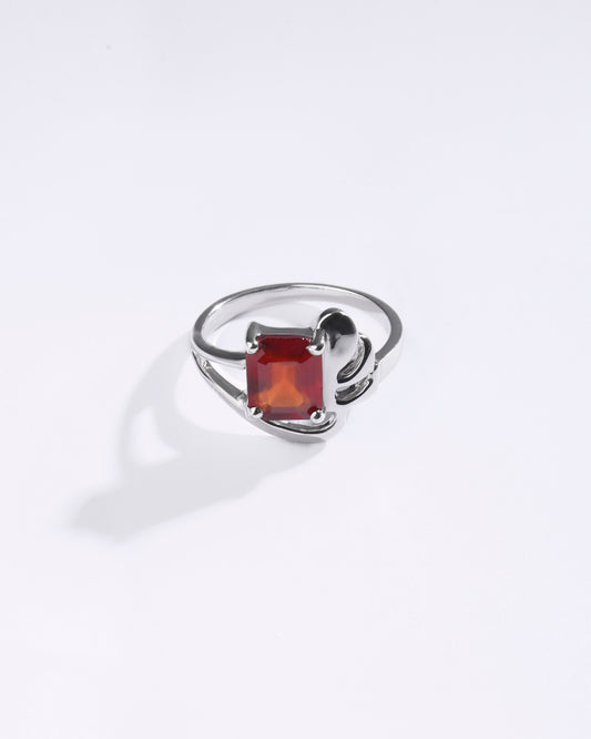 Floral Garnet (Gomed) Ring in 925 Sterling Silver - Urja Sq