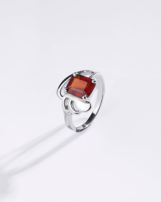 Floral Garnet (Gomed) Ring in 925 Sterling Silver - Urja Sq