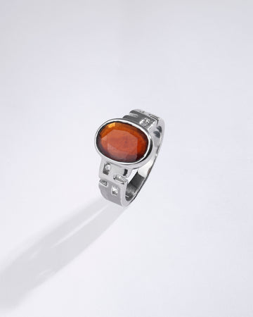 Swastik Garnet (Gomed) Ring in 925 Sterling Silver - Shakti