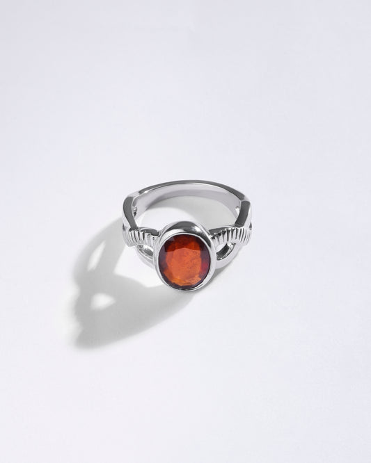 Celestial Garnet (Gomed) Ring in 925 Sterling Silver - Shakti