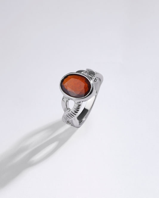 Celestial Garnet (Gomed) Ring in 925 Sterling Silver - Shakti
