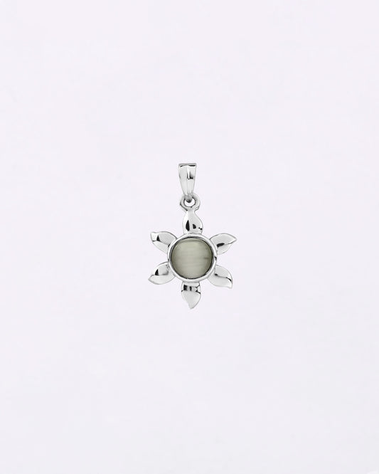 Sun Petal Shaped Cat's Eye Pendant in 925 Silver