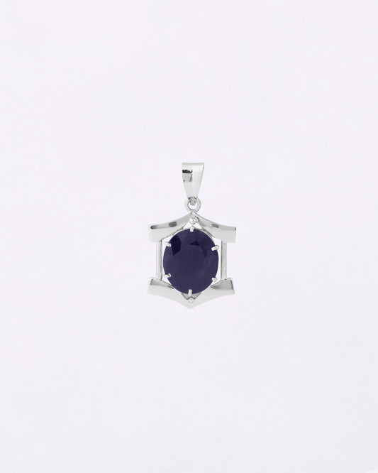 Hexa Edge Blue Sapphire Pendant in 925 Silver