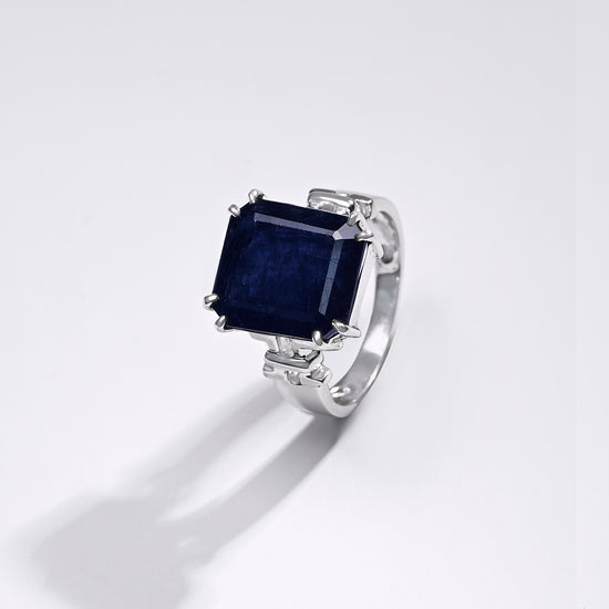 Premium Blue Sapphire (Neelam) Ring in 925 Silver - #1199NO8 - Myra