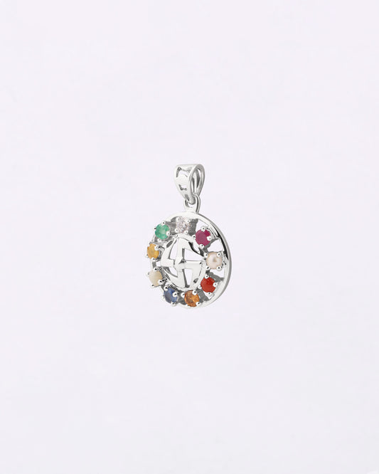 Swastik Navratna Pendant in 925 Silver