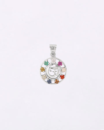 Om Chakra Navratna Pendant in 925 Silver